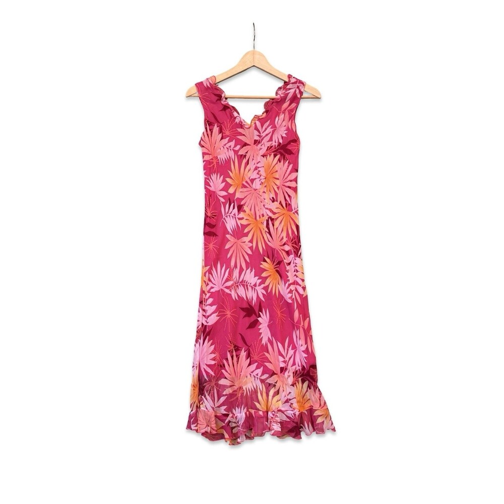 Vintage Benjamin A Los Angeles Silk Dress Womens 8 Pink Floral 90s Cottage Core